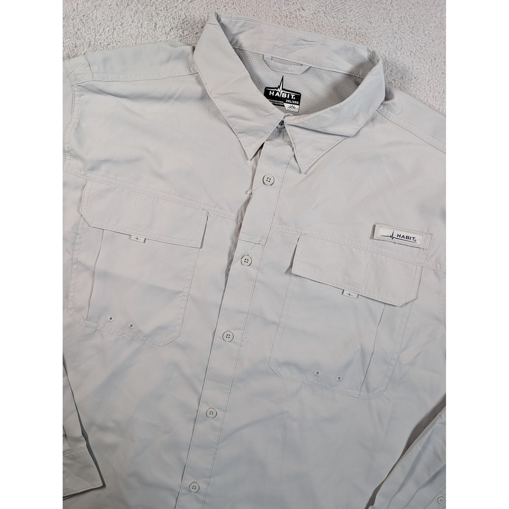 Habit Mens Crayfish Creek LS River Fishing Shirt Dusk Grey UPF 40+ 2XL TS10222